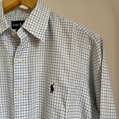 Camicia manica lunga Ralph Lauren bianca nera e azzurra taglia XXL