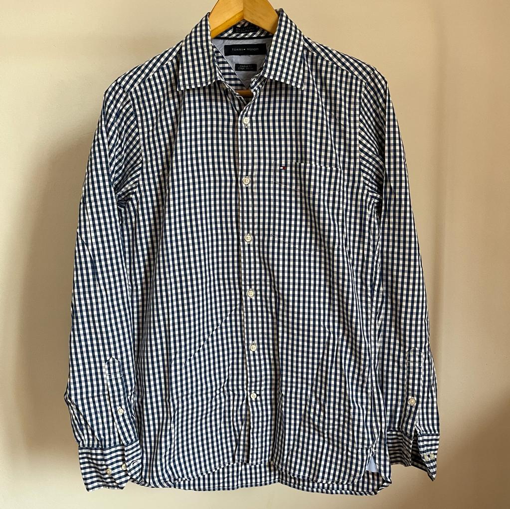 Camicia manica lunga Tommy Hilfiger bianca e blu taglia M