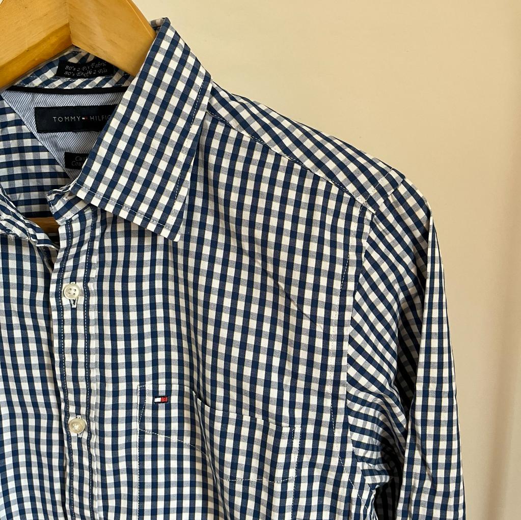 Camicia manica lunga Tommy Hilfiger bianca e blu taglia M