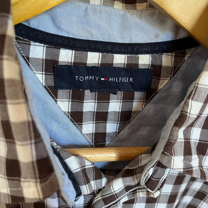 Camicia manica lunga Tommy Hilfiger marrone e bianca taglia XL