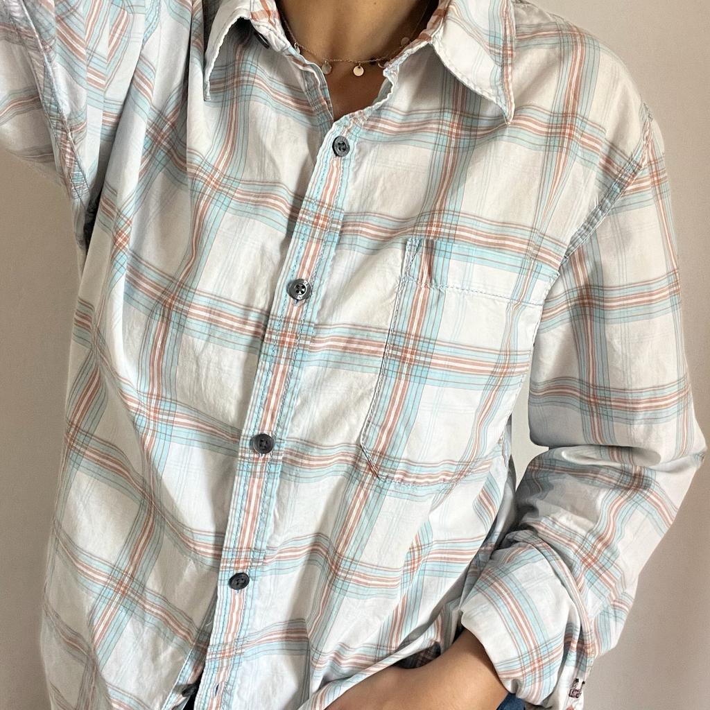 Camicia manica lunga Tommy Hilfiger bianca azzurra e arancione taglia L