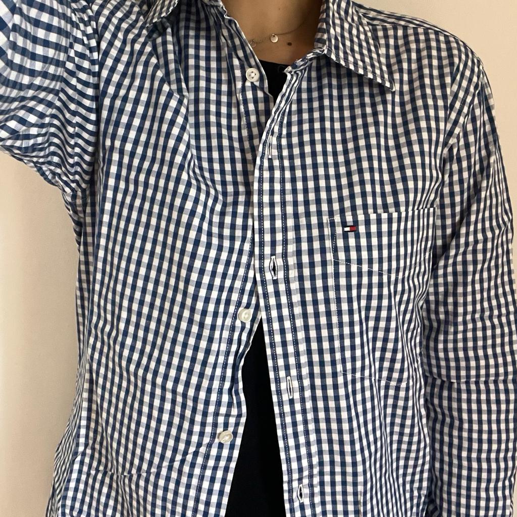 Camicia manica lunga Tommy Hilfiger bianca e blu taglia M