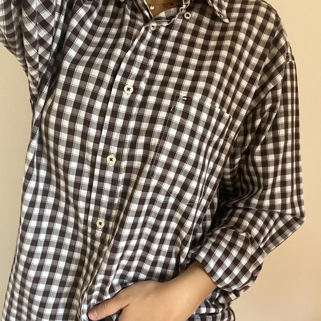 Camicia manica lunga Tommy Hilfiger marrone e bianca taglia XL