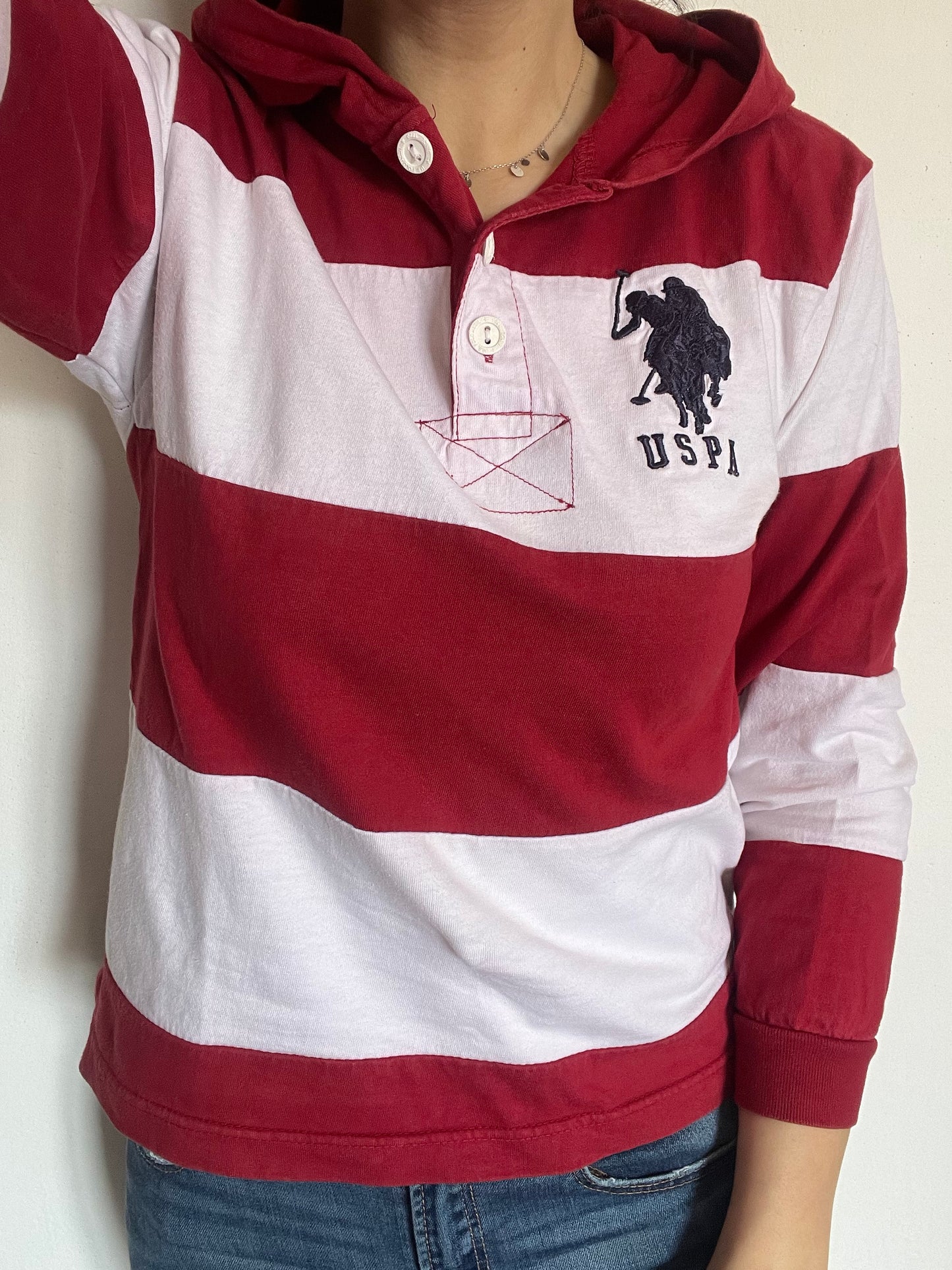 T-Shirt manica lunga US Polo Assn rossa e bianca taglia S