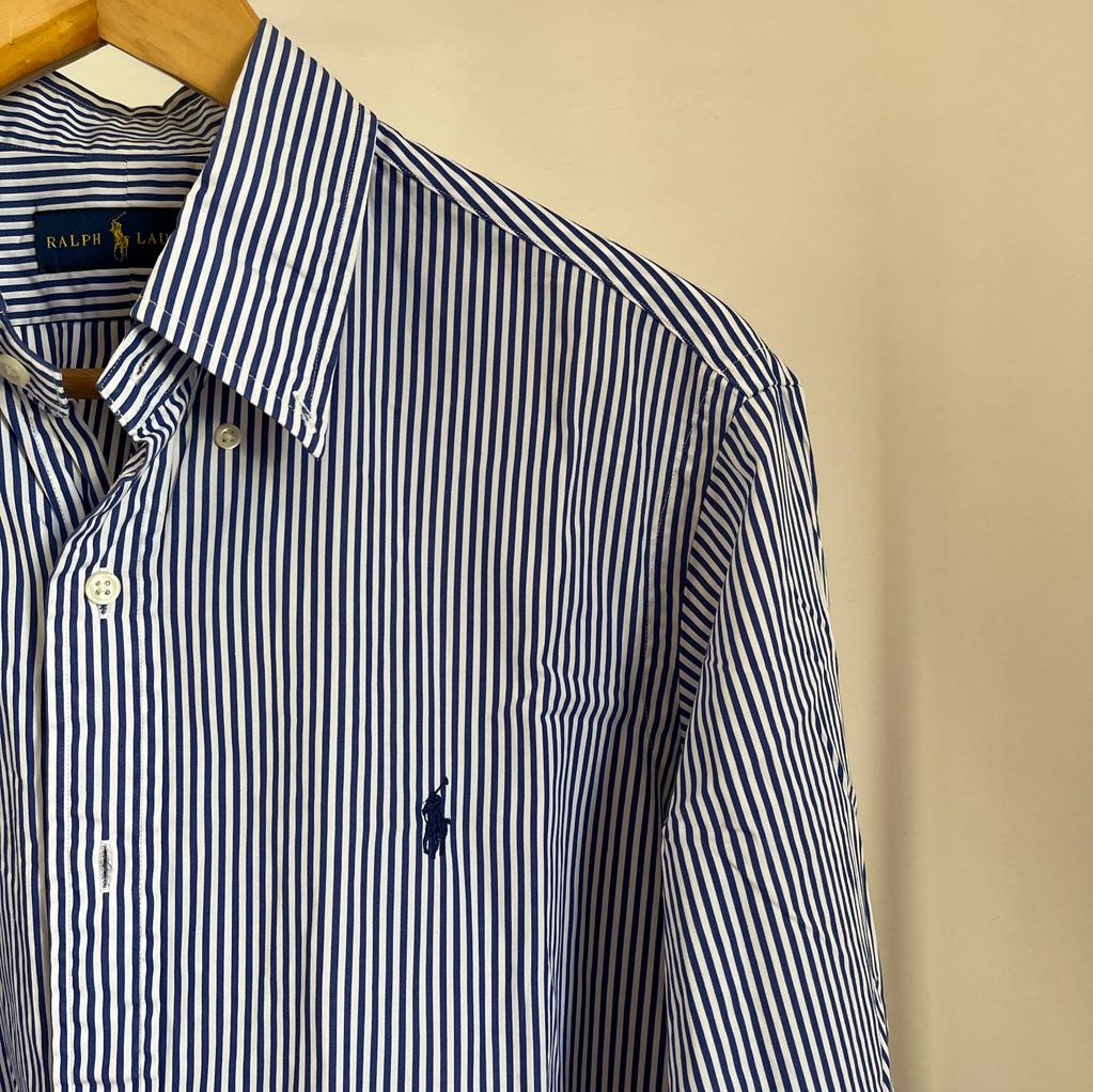 Camicia manica lunga Ralph Lauren bianca e blu taglia XXL