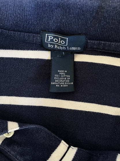 Polo manica lunga Ralph Lauren blu e bianca taglia L