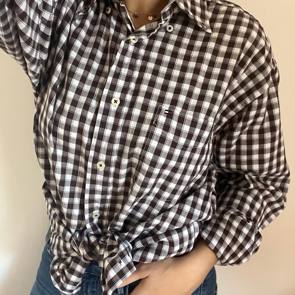 Camicia manica lunga Tommy Hilfiger marrone e bianca taglia XL