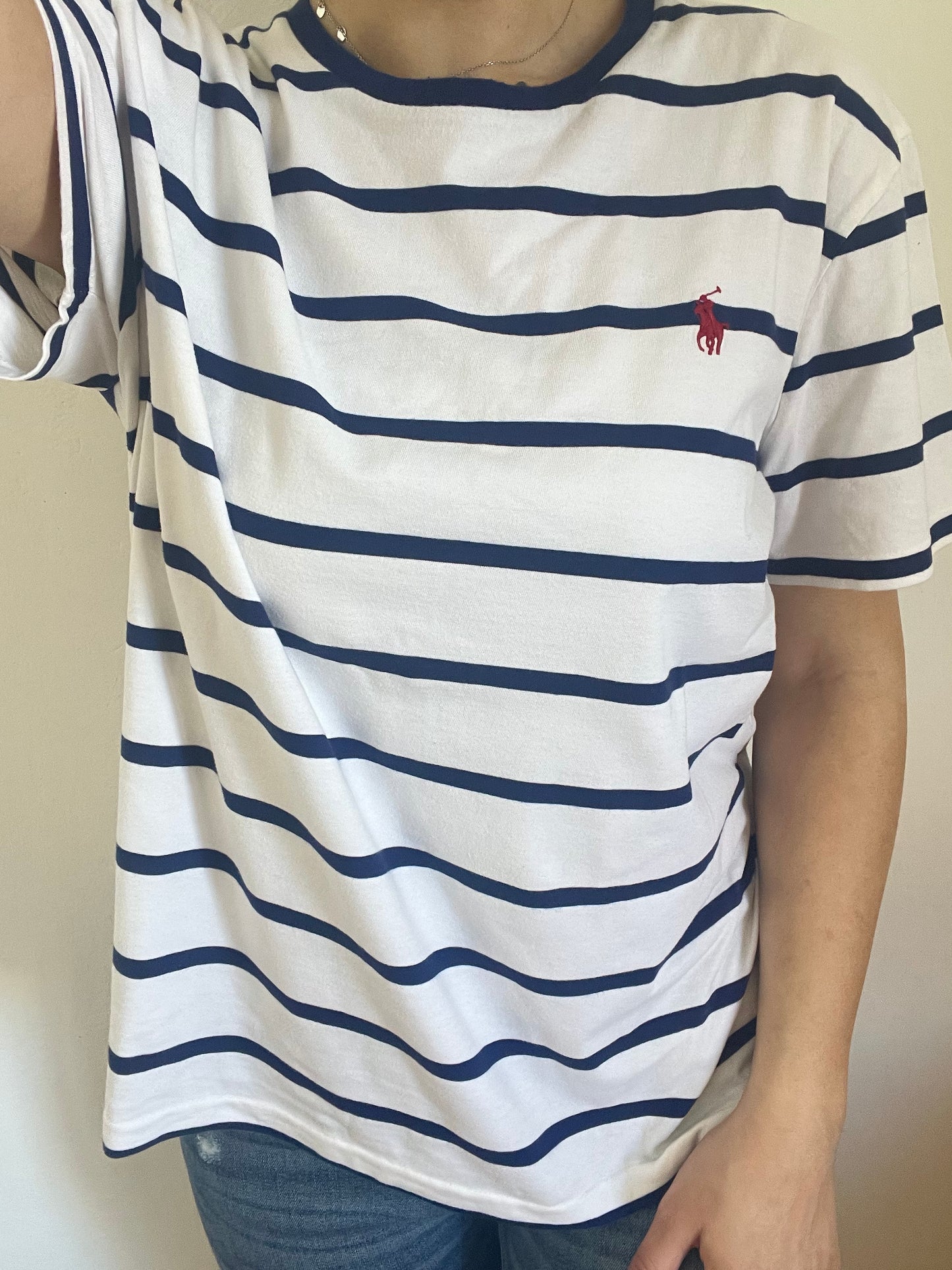 T-Shirt Ralph Lauren bianca e blu taglia L