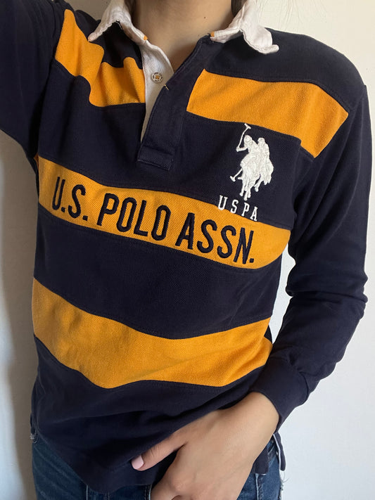 Polo manica lunga US Polo Assn blu e gialla taglia S