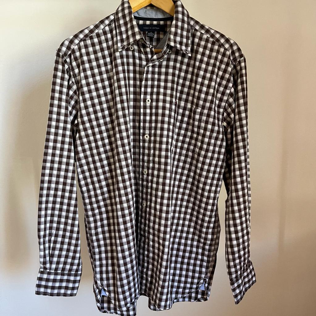 Camicia manica lunga Tommy Hilfiger marrone e bianca taglia XL