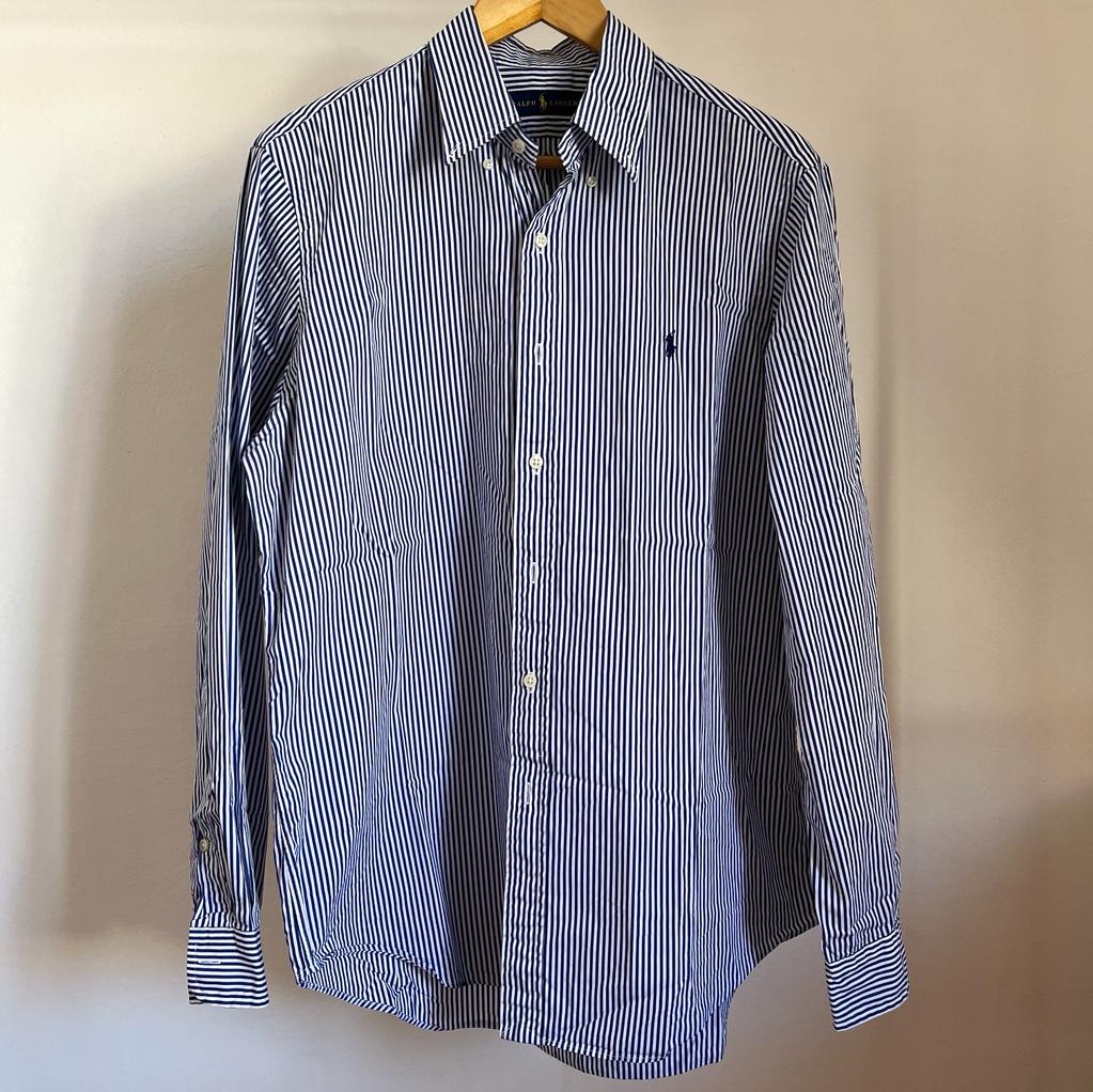 Camicia manica lunga Ralph Lauren bianca e blu taglia XXL