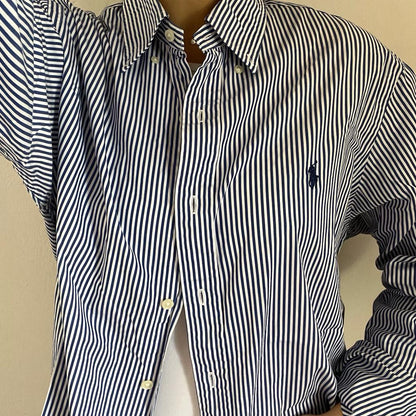 Camicia manica lunga Ralph Lauren bianca e blu taglia XXL