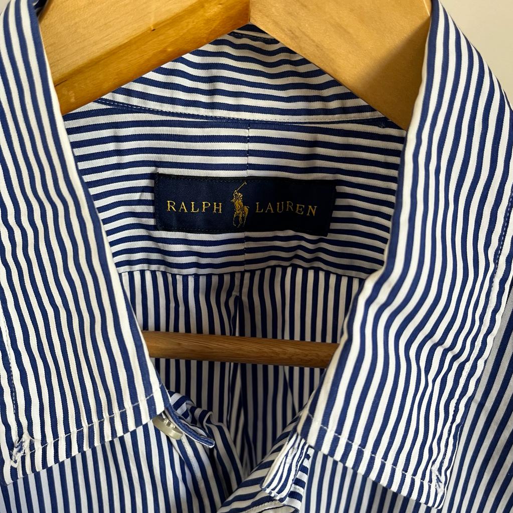 Camicia manica lunga Ralph Lauren bianca e blu taglia XXL