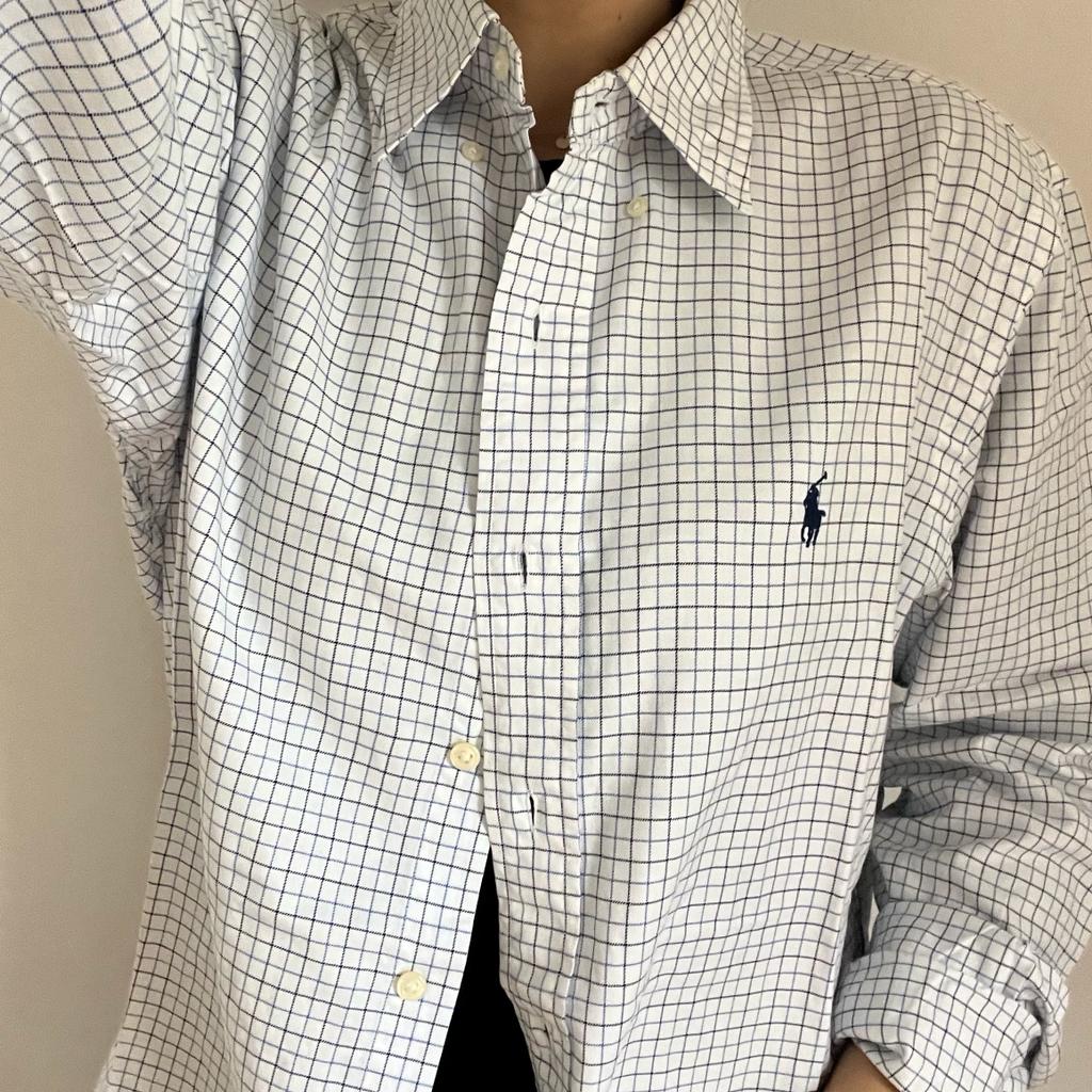 Camicia manica lunga Ralph Lauren bianca nera e azzurra taglia XXL