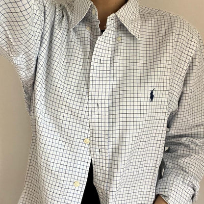 Camicia manica lunga Ralph Lauren bianca nera e azzurra taglia XXL