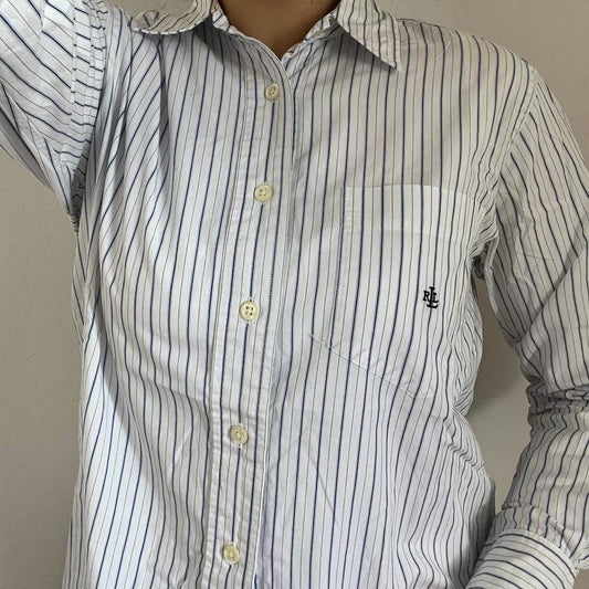 Camicia manica lunga Ralph Lauren bianca e blu taglia S