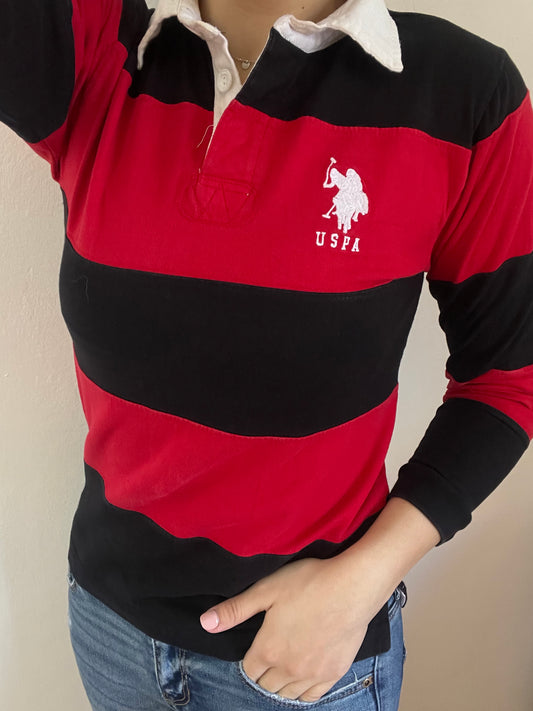 Polo manica lunga US Polo Assn rossa e nera taglia S