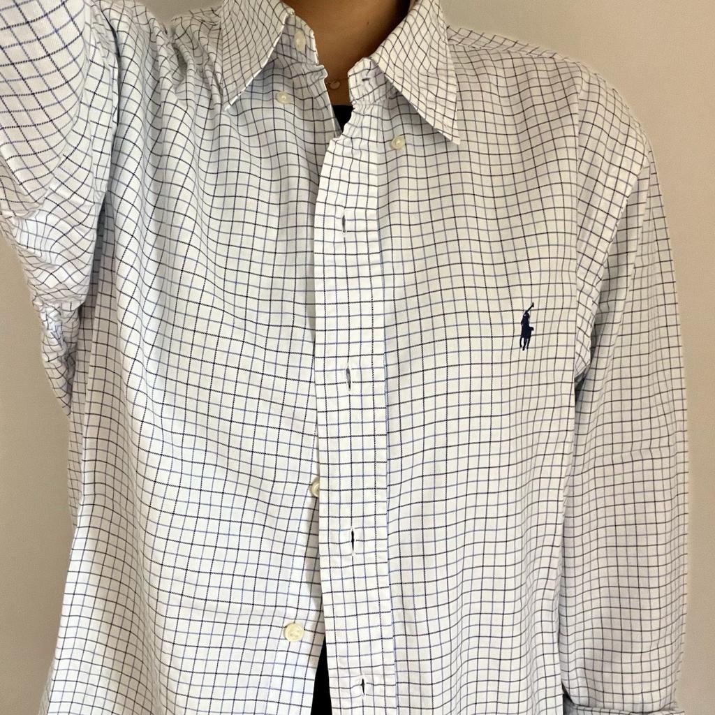 Camicia manica lunga Ralph Lauren bianca nera e azzurra taglia XXL