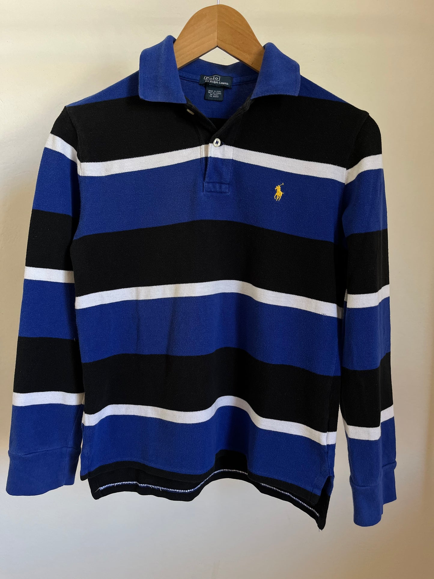 Polo manica lunga Ralph Lauren blu nera e bianca taglia M