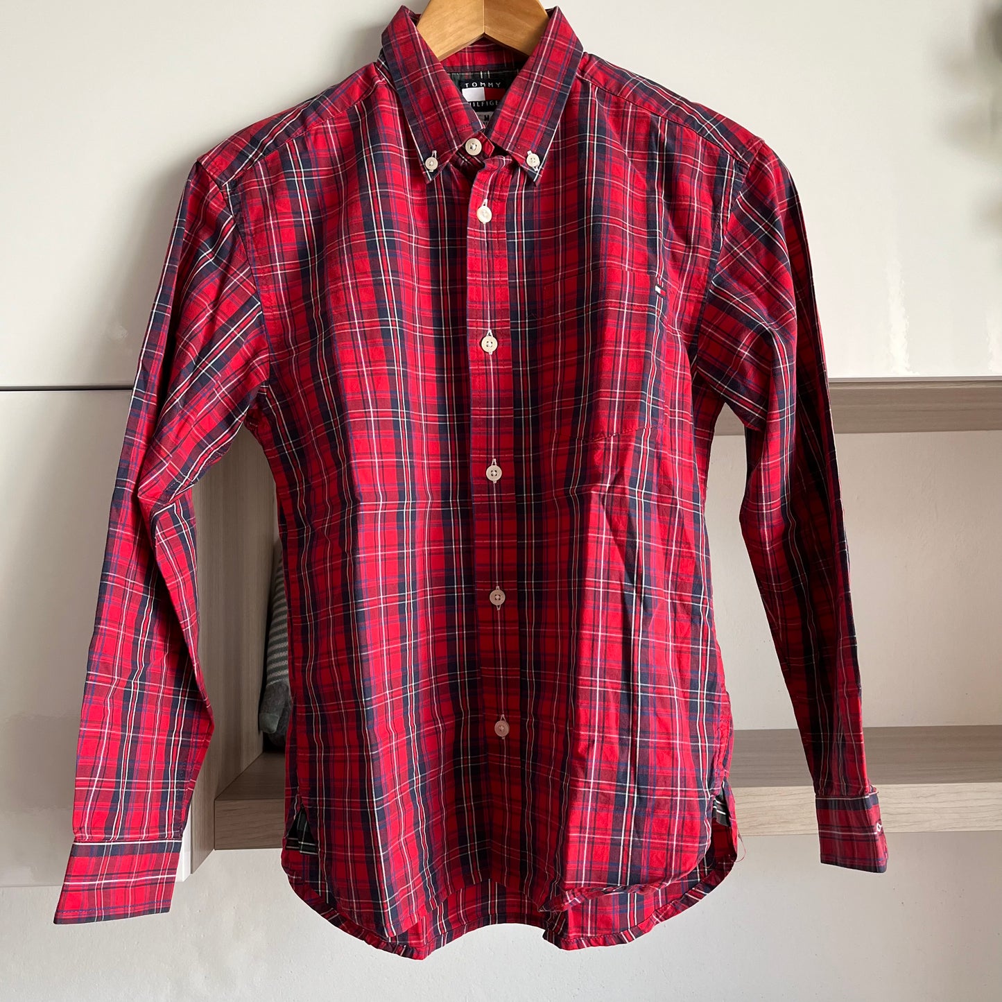 Camicia manica lunga Tommy Hilfiger rossa bianca e blu taglia XS