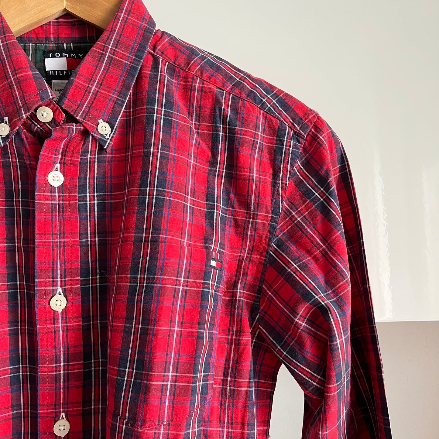 Camicia manica lunga Tommy Hilfiger rossa bianca e blu taglia XS