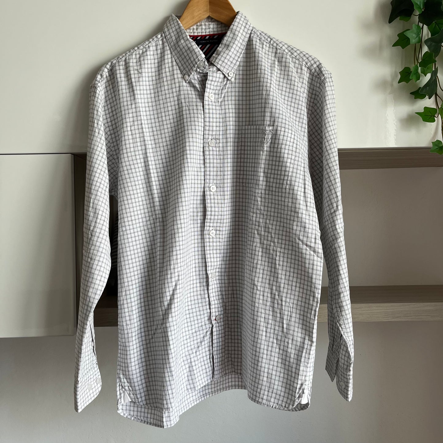 Camicia manica lunga Tommy Hilfiger bianca e grigia taglia XL