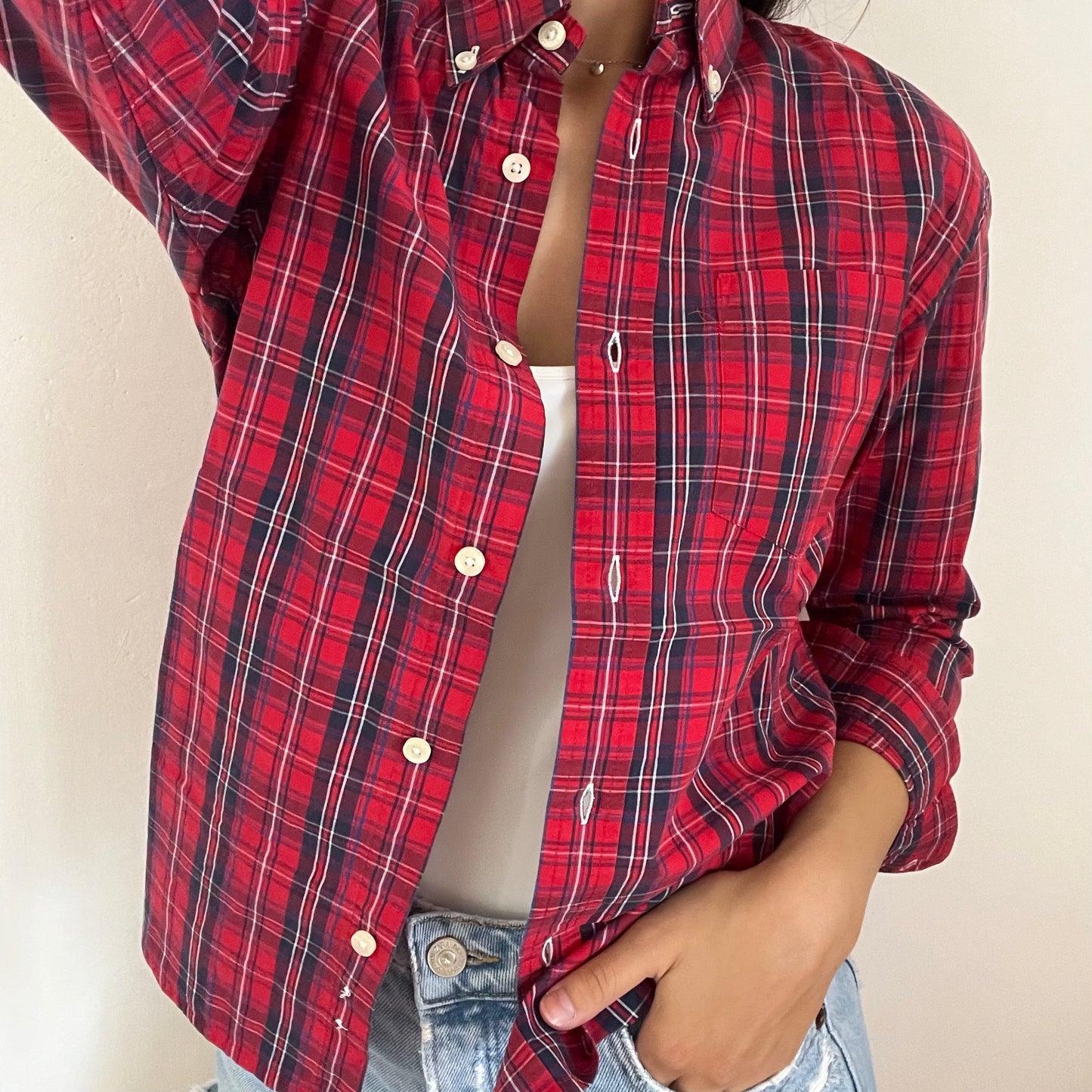 Camicia manica lunga Tommy Hilfiger rossa bianca e blu taglia XS